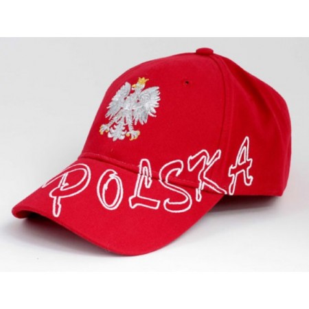 Dziecięca czapka kibica bejsbolowa z haftem Polska czerwona
