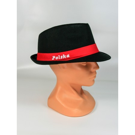 Czarny kapelusz kibica z napisem Polska