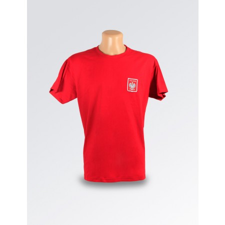 Czerwona koszulka ze stylizowanym godłem Polski