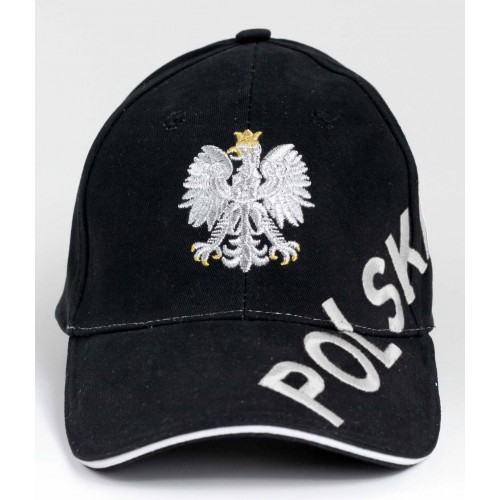 Czapka kibica bejsbolowa z pełnym haftem Polska czarna