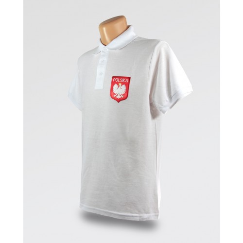 Koszulka Polo biała męska z orzełkiem i haftem Polska