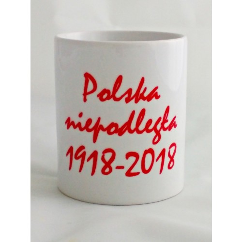 Biały Kubek Polska Napis - Stulecie Odzyskania Niepodległości - wzór 2