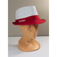 Biało-czerwony przewiewny kapelusz kibica z napisem Polska