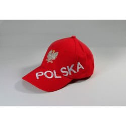 Czapka kibica bejsbolowa z pełnym haftem Polska czerwona