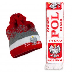 Zestaw zimowy czapka śnieżynka-czerwona i szalik gruby dwustronny TYLKO-POLSKA
