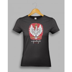 Damska czarna koszulka z orłem, stylizowanym na godło Polski 1918-2018