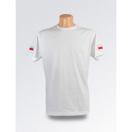 Biała koszulka z flagą Polski na ramieniu 