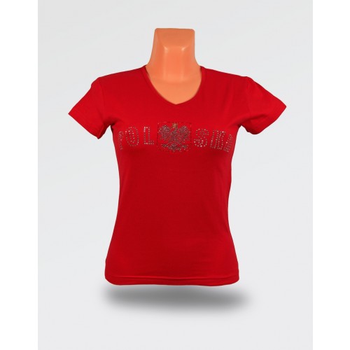 Koszulka damska czerwona brokat orzeł